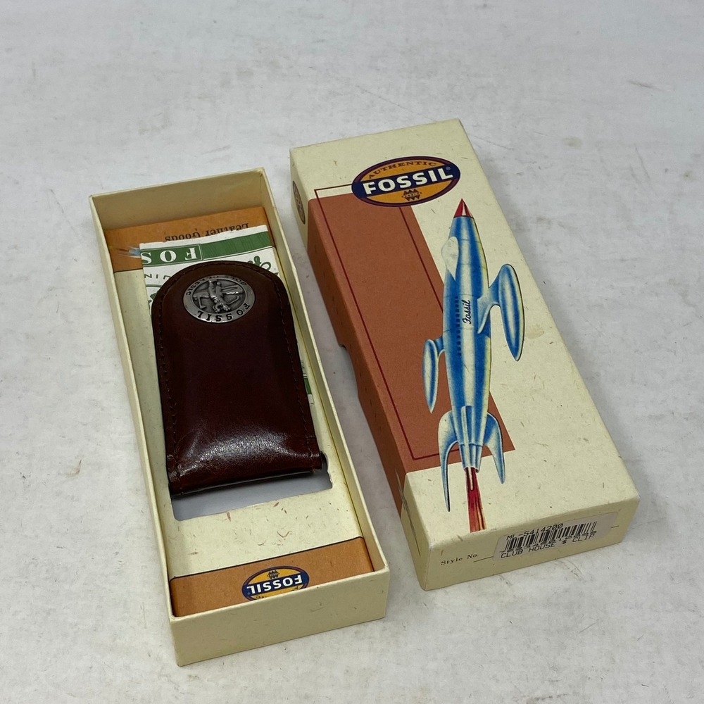 Fossil Golf Classic Brown Leather Magnetic Money Clip ML-5414200 NIB